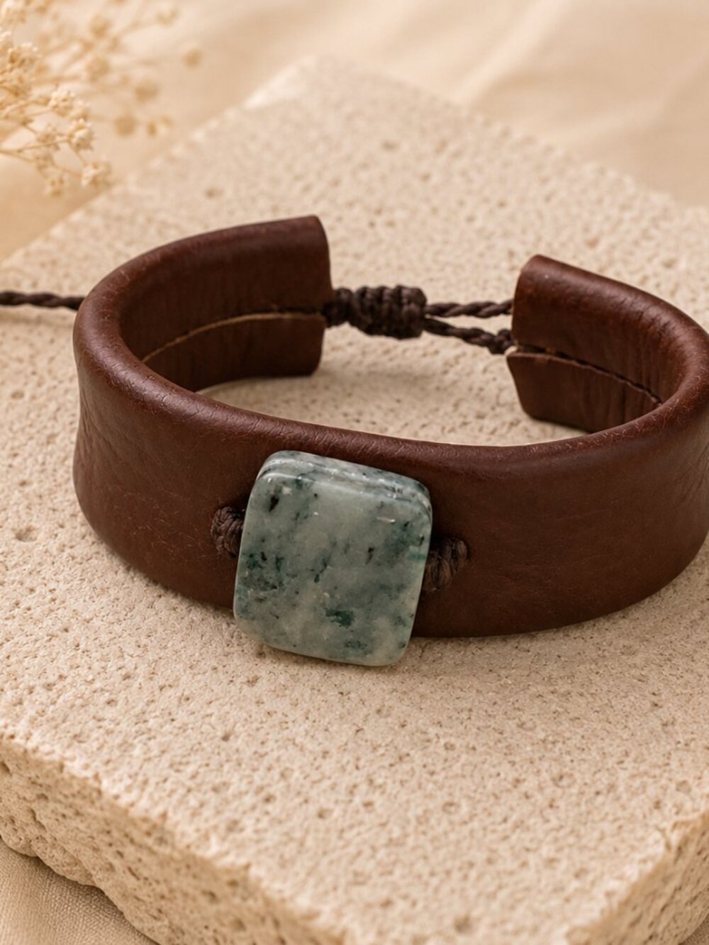 Leather & Jade Cuff Bracelet